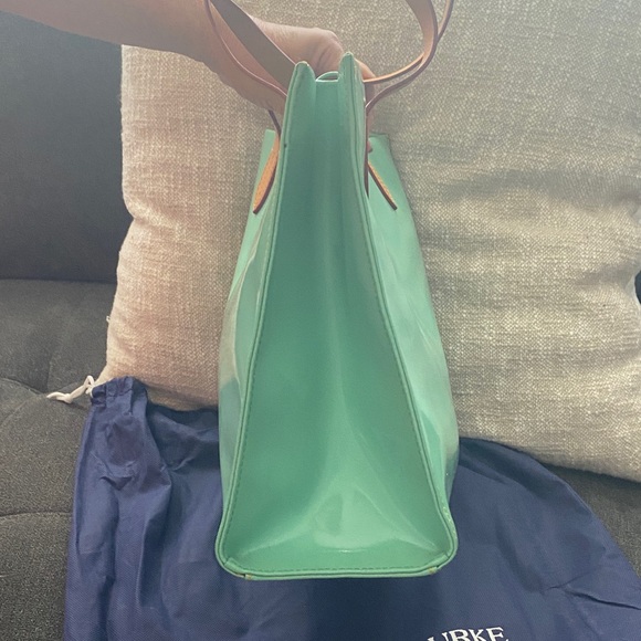 Dooney & Bourke Aqua Patent Leather Tote with Tan Straps - Picture 4 of 13